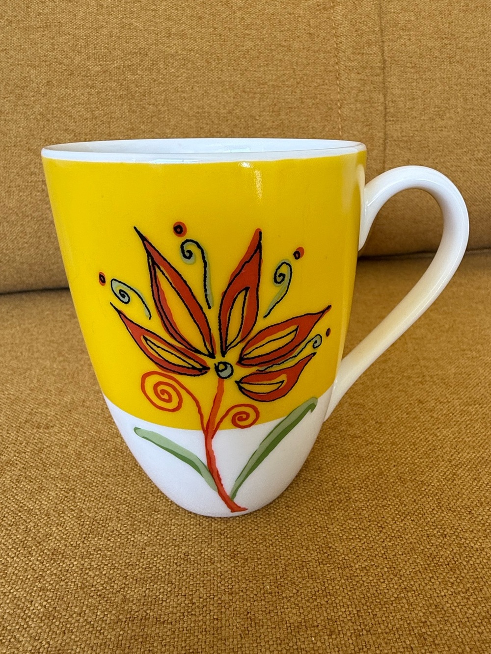 Starbucks 2006 Yellow Floral Coffee Mug 14 oz Hand Painted Style Ceramic Cup